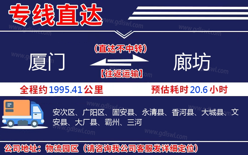 廈門到廊坊物流公司